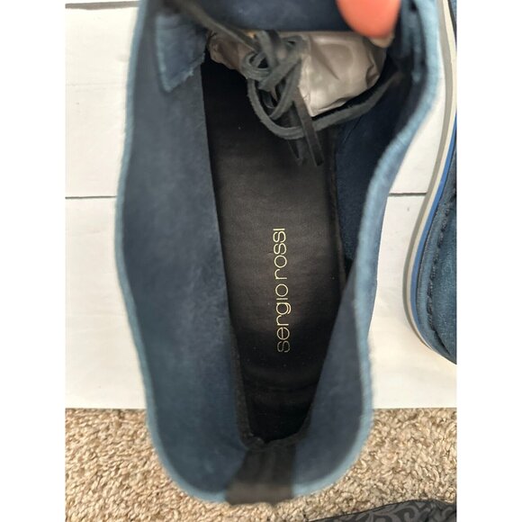 SERGIO ROSSI Men's Blue Suede Round Toe Lace-Up Chukka Boots Size 11 - Picture 10 of 12